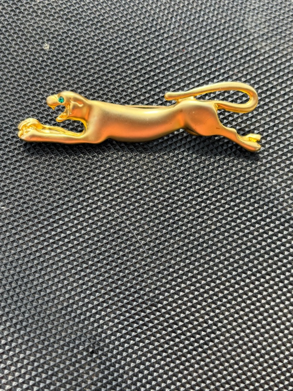 Vintage Gold-Tone Leaping Panther Brooch with Green Eye Statement Pin